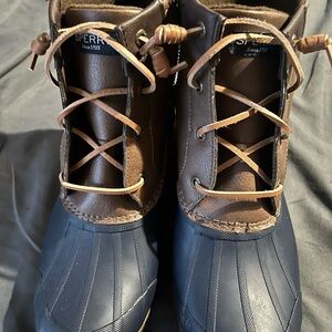 Sperry Women's Dark Blue and Brown Rain Boots